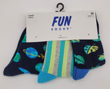 FUN SOCKS 3 Pair Crew Socks For Shoe Size 11-2