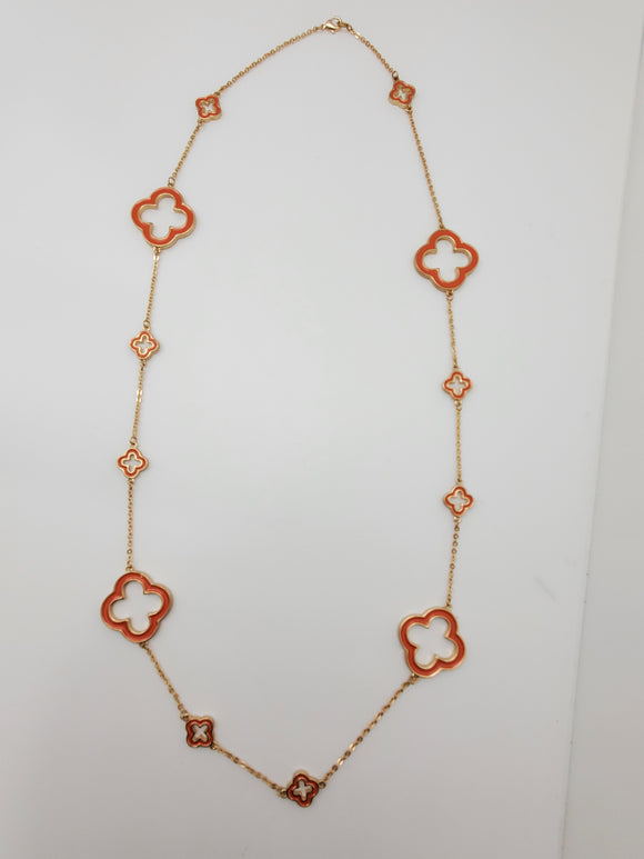 Orange Color Four Clover Flower Shape Necklace