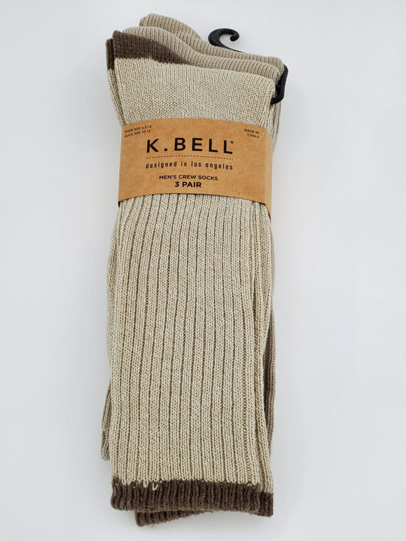 K.Bell 3 Pair Men's Brown Crew Socks
