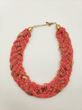 Seed Bead with Woven Gold Ribbon Accent Necklace (2 colors Available)
