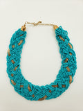 Seed Bead with Woven Gold Ribbon Accent Necklace (2 colors Available)