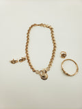 Oyster Sphere 5 Piece Bright Gold Color Necklace Set with Ring, Bracelet, Earrings & Necklace