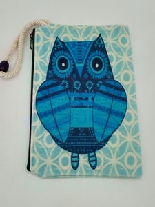 Blue Shades Owl Art Bag Velveteen Mask & Cosmetic Bag By Inspired Vintage