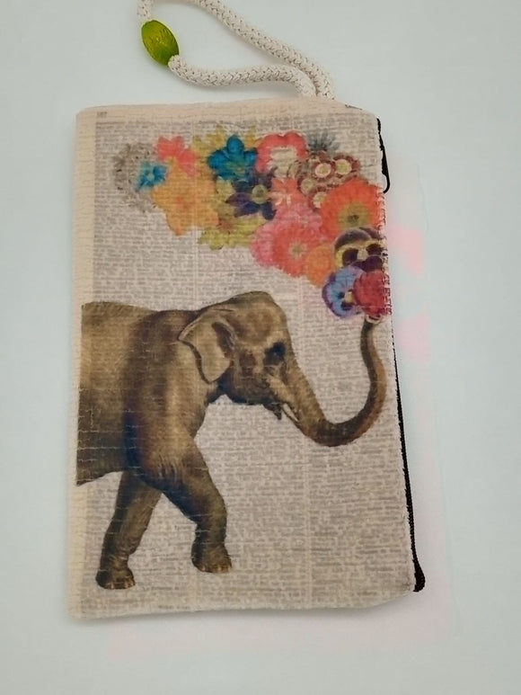 Lucky Elephant Got Some Flowers Velveteen Art Bag Mask & Cosmetic Bag by Inspired Vintage
