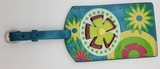Green Color Floral Design Luggage Tag