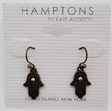 Hamptons By Kate Addison Black Color Hamsa Symbol Earrings With A Diamond Inspired Stone