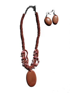 Brown Pinkish Color Beaded Necklace With Earrings