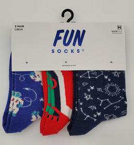 FUN SOCKS 3 Pair Crew Socks For Shoe Size 11-2