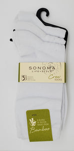 Sonoma Life+Style 3 pairs Bamboo Rayon Crew Socks Size 9-11 (Shoe Size 5.5-10)