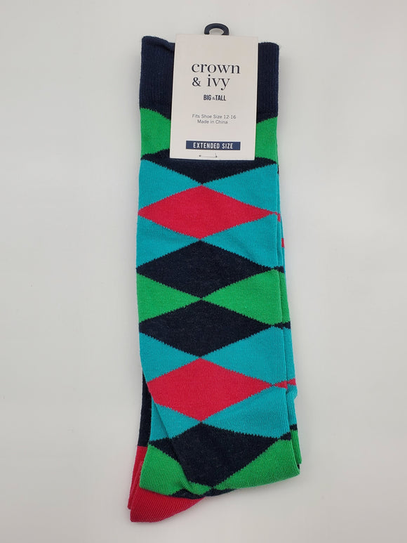 Crown & Ivy Colorful Diamond Shaped Pattern Extended Size Socks