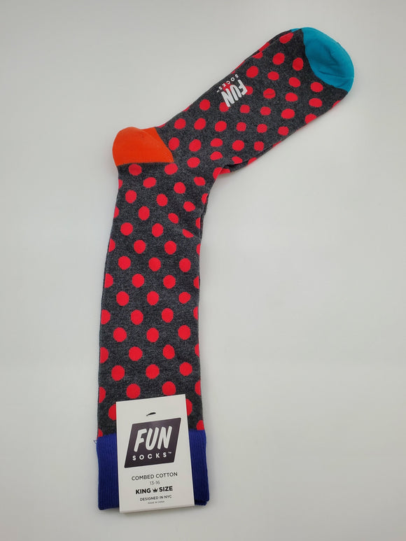 Fun Socks Grey Color with Red Circles Socks King Size 13-16