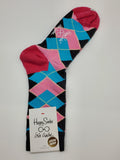 Happy Socks Blue and Pink Color Diamond Shape Design Socks