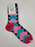 Happy Socks Blue and Pink Color Diamond Shape Design Socks
