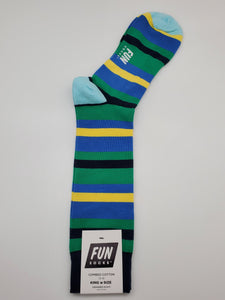 Fun Socks Green, Blue and Yellow Stripes Pattern King Size 13-16 Socks