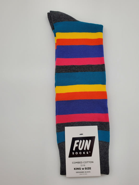 Fun Socks Multiple Color Stripes Pattern King Size 13-16 Socks