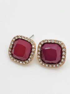 Red Color Stone Diamond Inspired Earrings