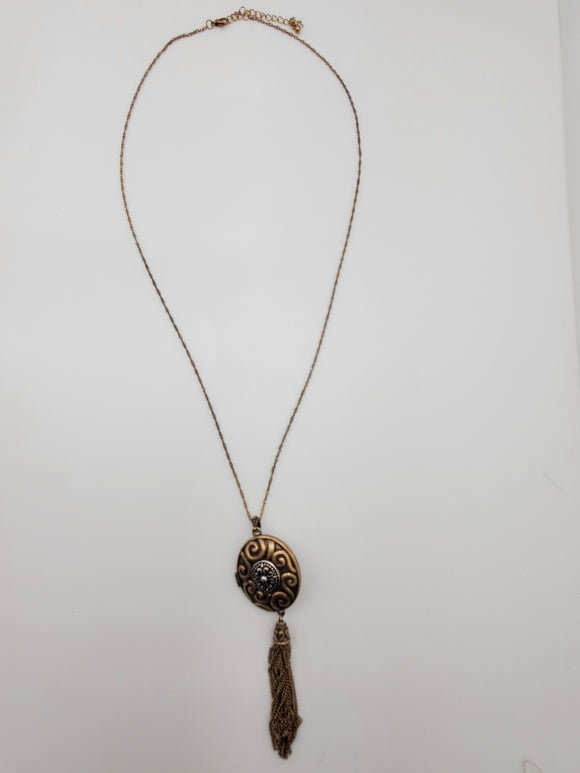 Golden Color Tassel Charm Locket Necklace