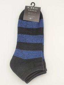 K.Bell 2 Pair Pack Thick Blue And Black Stripes Ankle Socks