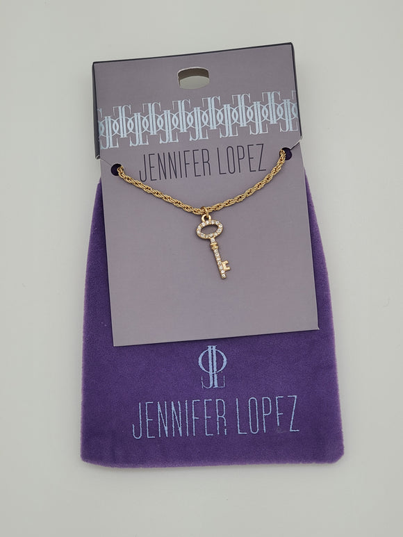 Jennifer Lopez Golden Key With Stones Necklace