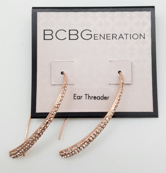 BCBGeneration Rose Gold Color Ear Threader Earrings with Stones