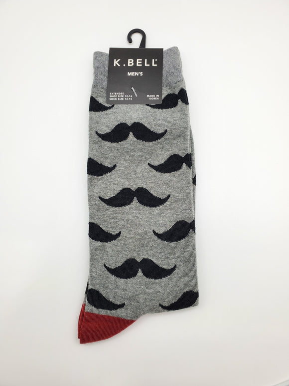 K.Bell Moustache Socks Extended Size for Men Shoe Size 12-16
