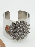 Silver Color Flower with Stones Cuff Bracelet