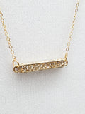 Golden Rectangle Bar with Stones on Gold Chain Necklace