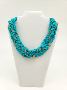 Seed Bead with Woven Gold Ribbon Accent Necklace (2 colors Available)