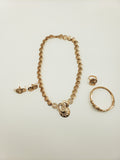 Oyster Sphere 5 Piece Bright Gold Color Necklace Set with Ring, Bracelet, Earrings & Necklace