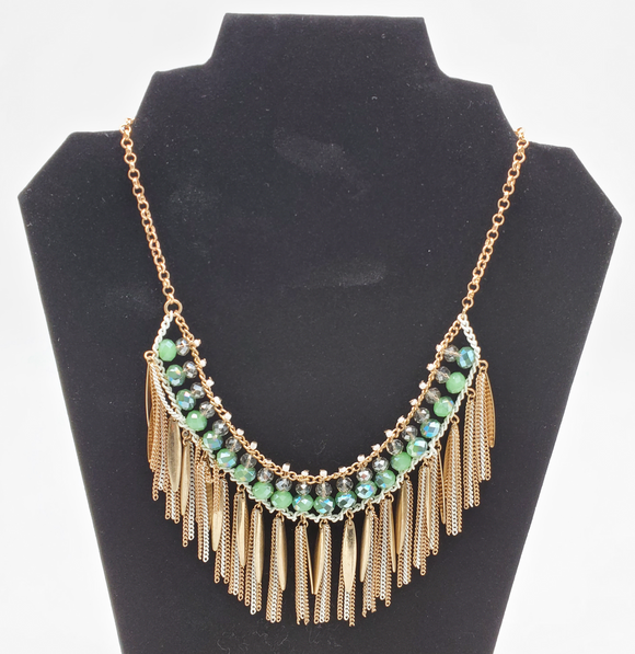Gold Color Chain With Turquoise Color Stones Beautiful Dropping Necklace.
