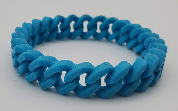 Blue Color Rubber Cuban Chain Style Bracelet