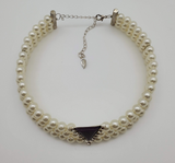 White Pearls Chocker Necklace With Plum Color And Stones