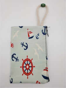 Ship Anchor And Wheel Velveteen On Canvas Zipper Art Bag