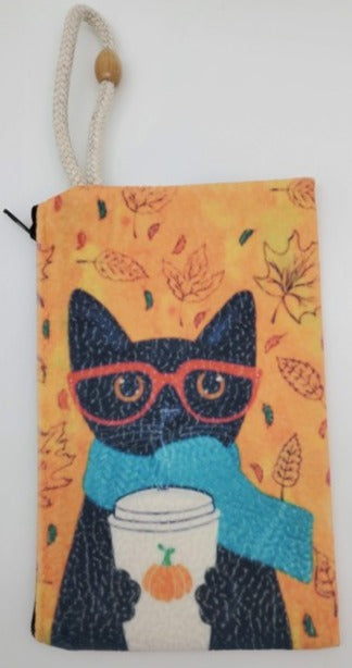 Cat Drinking Pumpkin Spice Latte Velveteen On Canvas Zipper Art Bag