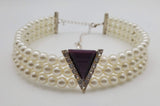 White Pearls Chocker Necklace With Plum Color And Stones