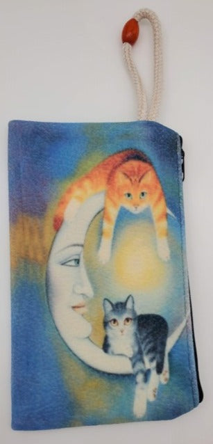 Cats On The Moon Velveteen On Canvas Zipper Art Bag