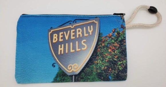 Beverly Hills Sign Sunset Boulevard Velveteen On Canvas Zipper Art Bag