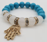 Blue, White And Gold Colored Hamsa Symbol Bracelet