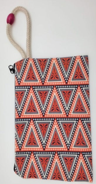 Triangle Pattern Velveteen On Canvas Zipper Art Bag