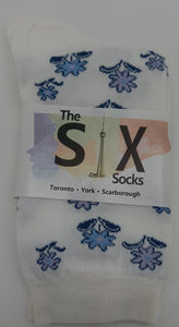 The Six Socks White Purple Floral Women's Socks Shoe Size 6 to 10
