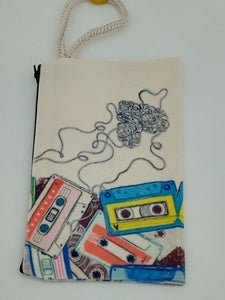 Cassette Tape Jumble Velveteen Mask & Cosmetic Bag by Inspired Vintage