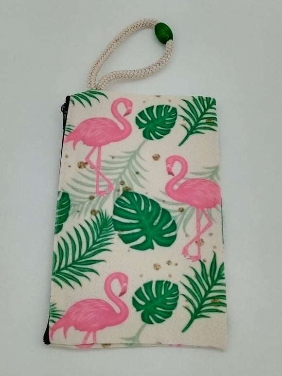 Flamingo Palms Art Bag Velveteen Mask & Cosmetic Bag By Inspired Vintage