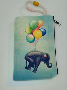 Balloon Elephant Art Bag Velveteen Mask & Cosmetic Bag By Inspired Vintage