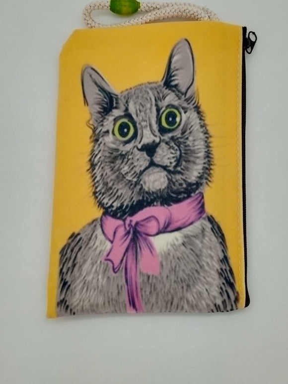 Shocked Scarf Cat Art Bag Velveteen Mask & Cosmetic Bag By Inspired Vintage