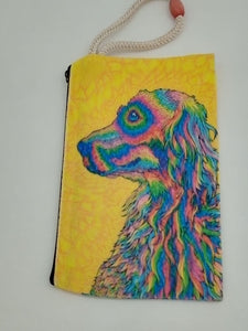 Rainbow Golden Dog Over Golden Background Art Bag Velveteen Mask & Cosmetic Bag By Inspired Vintage
