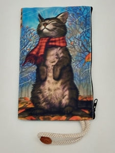 Hyacinth the Socially Astute Cat in Forest Art Bag Velveteen Mask & Cosmetic Bag By Inspired Vintage