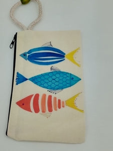 3 Little Fish Art Bag Velveteen Mask & Cosmetic Bag By Inspired Vintage