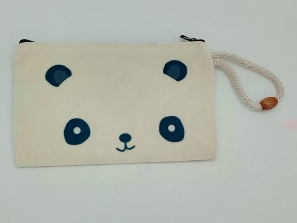 Friendly Panda Face Art Bag Velveteen Mask & Cosmetic Bag By Inspired Vintage