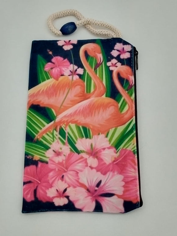 Flamingo Twins Art Bag Velveteen Mask & Cosmetic Bag By Inspired Vintage