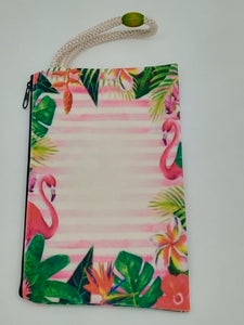 Flamingo Palm Stripe Art Bag Velveteen Mask & Cosmetic Bag By Inspired Vintage